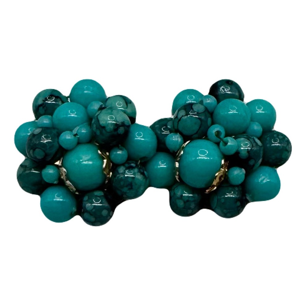 Elegant 53” Turquoise Beaded Necklace and Earring Set w Gold Accents, Vintage - Picture 4 of 5